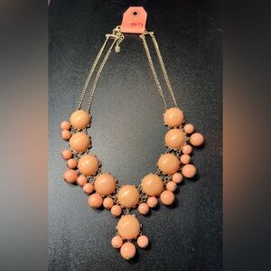 You & I Peach Acrylic Cabachon Gold Tone Double Chain Bib Statement Necklace NWT